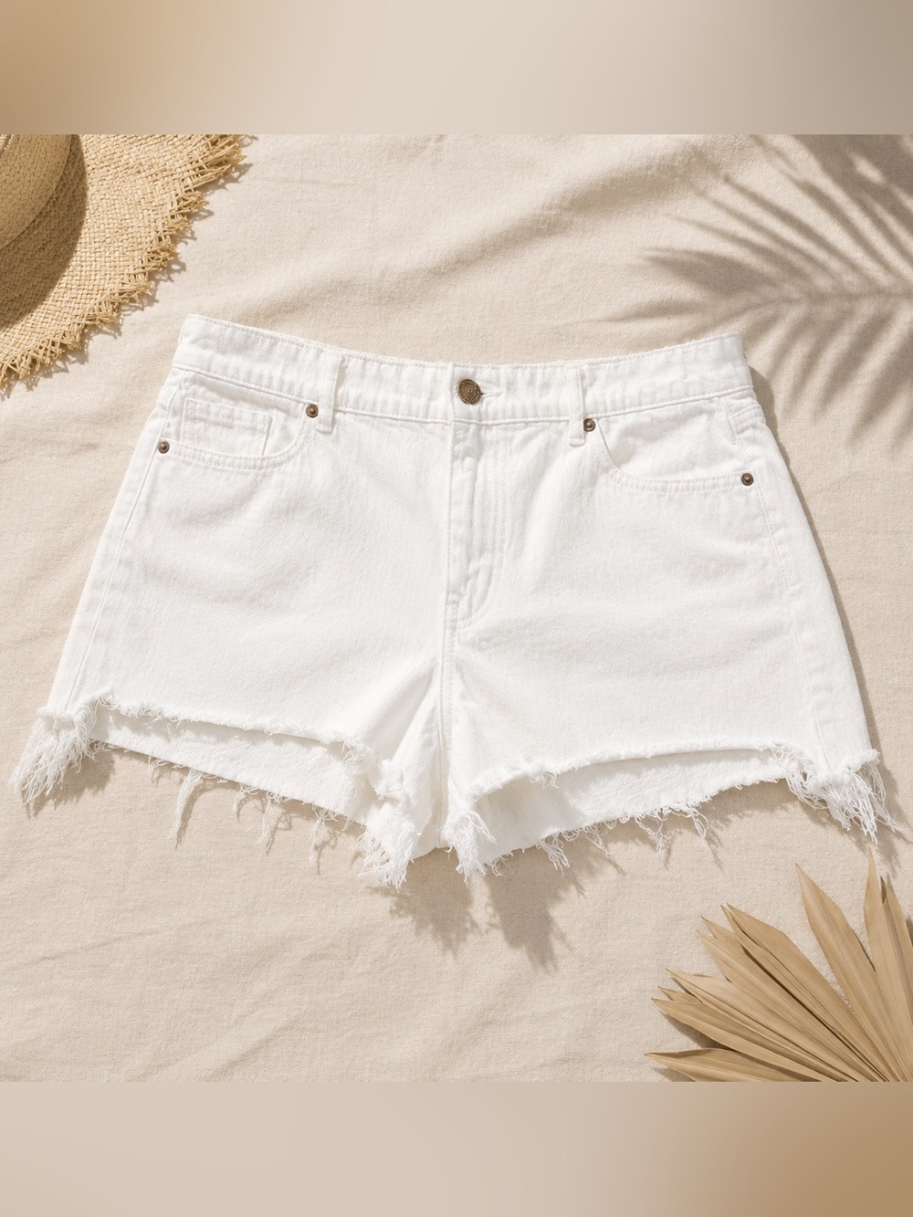 LOFT White Frayed Hem‎ Denim Shorts